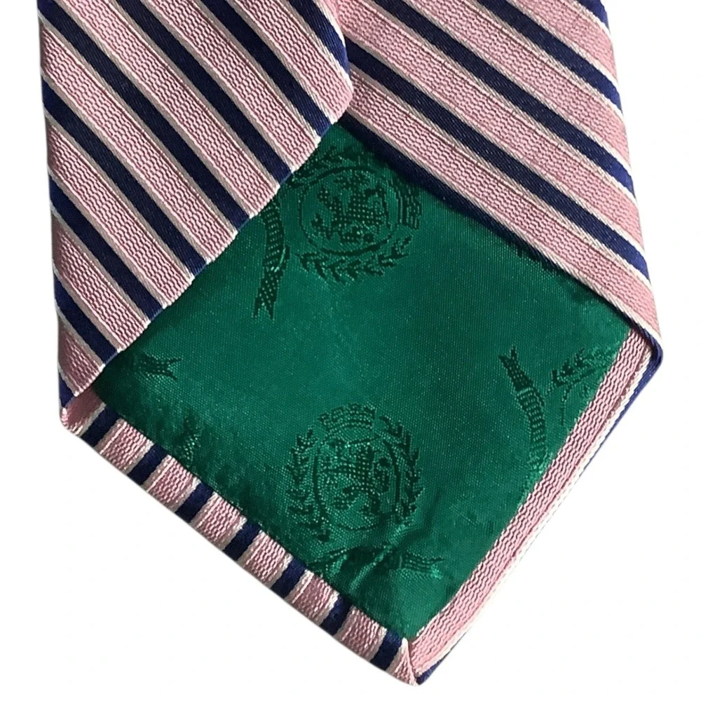 Tommy Hilfiger Necktie Men Pink Blue Stripe 100%‎ Silk Imported USA Classic Tie